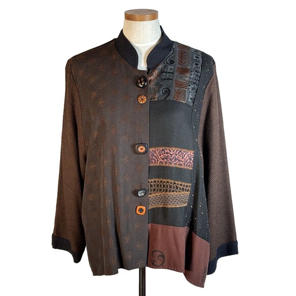 Vintage Donna Jessica Boho Patchwork Button Down Cardigan Medium 2 Lagenlook - Picture 1 of 9